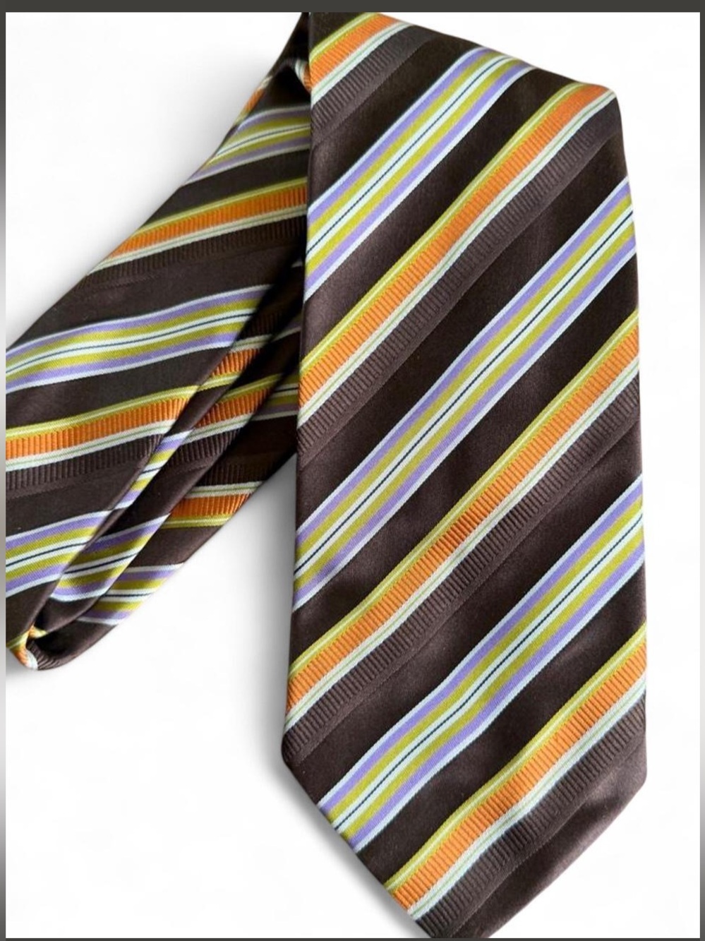 Altea Milano Silk Necktie Brown Stripe Italian Designer Tie Retro Classic